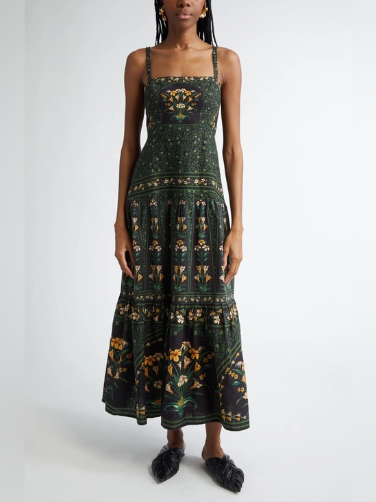 FARM Rio Dresses & Skirts - FARM Rio Flowers Arch Back Dark Green Maxi Dress with Yellow Floral Print